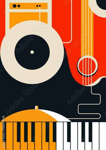 Bauhaus poster template with abstract musical instruments poster wall art vector