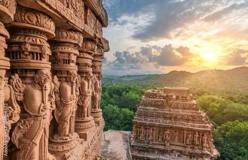 India, in the state of Rajasthan, features sculpted columns from a Jain temple in Kiradu dating back to the 10th-11th Century photo