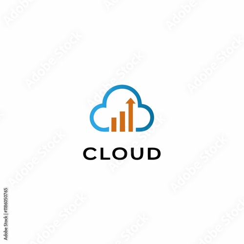 Free Download Blue cloud icon with orange upward arrow and bar graph, representing financial growth and cloud computing - GFXLoad
