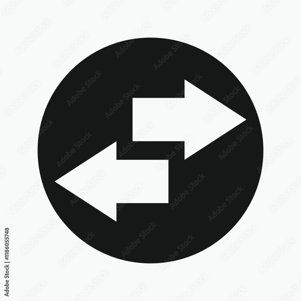 Directional arrow icons: Black arrows indicating transfer. Left and right line arrows representing exchange. Swap icon with two directional arrows. Directional arrow icons: Black arrows indicating transfer. Left and right line arrows representing exchange. Swap icon with two directional arrows.