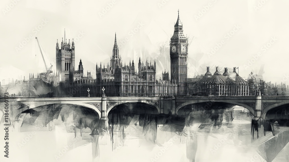 Fototapeta premium black and white building house, landscape, travel, sketch, wallpaper, town, famous, landmark, drawing, white, skyline, tourism, elements, creative, technology, engineering, real estate, shape, backgro