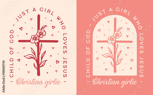 Just a girl who loves Jesus Christian single women funny quotes child of god shirt design Valentine's Day card. Floral cross cute girly pink red coquette aesthetic printable religious illustration.