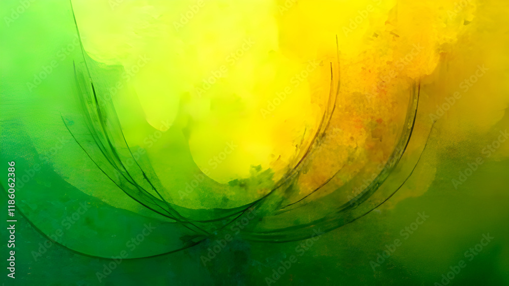 Abstract Background. A beautifully vibrant green and yellow watercolor background featuring an artistic swirl that enhances its visual appeal