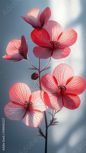 A close-up view of pink blossoms against a plain grey background, evoking a sense of tranquility