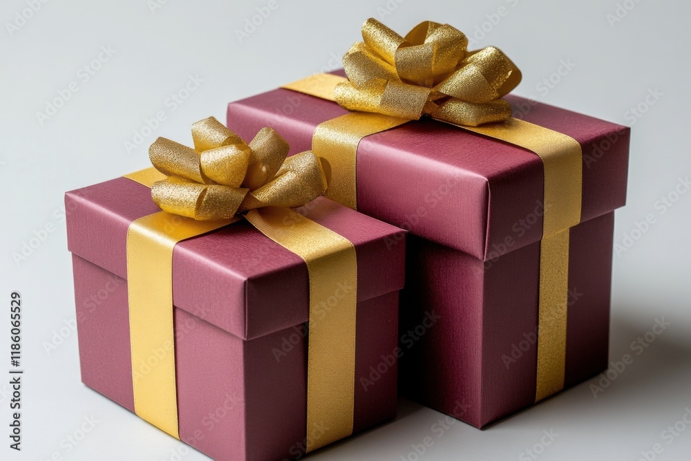 Obraz premium Festive Red and Gold Wrapped Gift Boxes with Bows for Celebrations