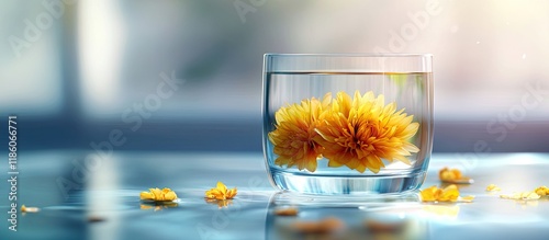 Yellow flower blooms in wat...
