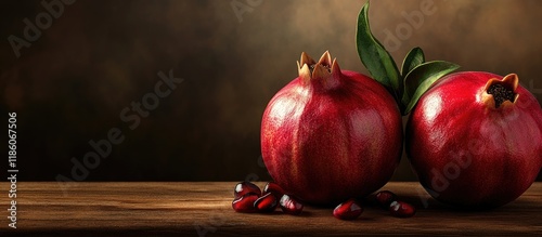 Ripe pomegranate on a woode...
