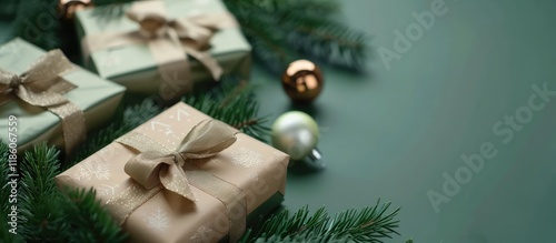 Gift boxes on a green table...