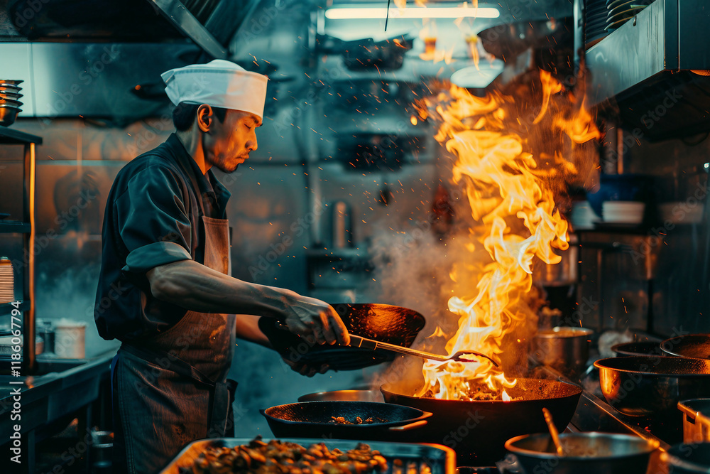 An confident young man standing in the kitchen of a luxury restaurant generative AI An confident young man standing in the kitchen of a luxury restaurant generative AI