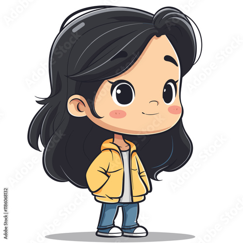 Cute little girl cartoon character. Vector illustration isolated on white background