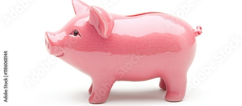 Pink piggy bank seen from t...