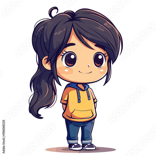 Cute little girl. Vector illustration in cartoon style