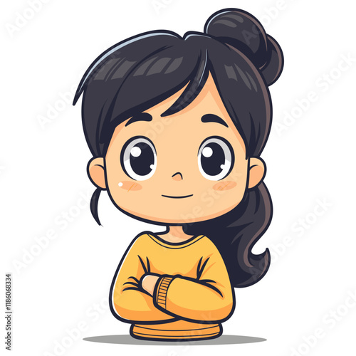 Cute little girl. Vector illustration in cartoon style