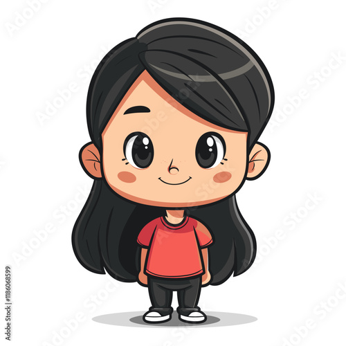 Cute little Asian girl cartoon character vector illustration graphic design