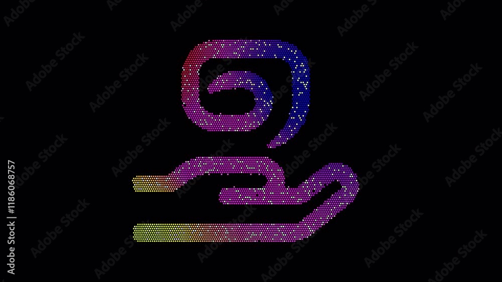 Icon hand holding magic is made up of LED square shapes that shimmer and flicker. There are black dead diodes. In-Out looped. Alpha BW at the end Icon hand holding magic is made up of LED square shapes that shimmer and flicker. There are black dead diodes. In-Out looped. Alpha BW at the end