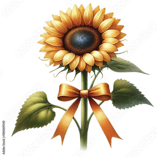 Sunflower tied with a bow Clipart Watercolor