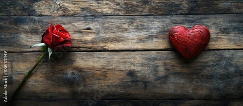 red rose and red heart on a...