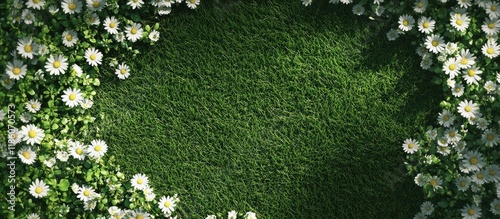 Daisy flowers on a green la...