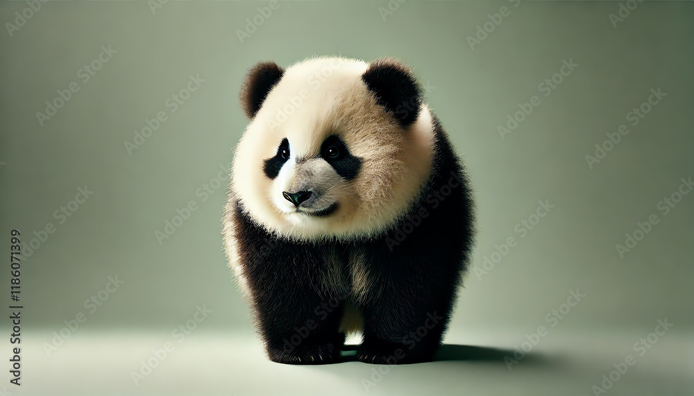 Obraz premium A portrait of a panda standing against a soft green background