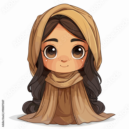 Vector illustration of Cute little Muslim girl in traditional clothes.