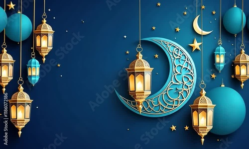 Eid mubarak islamic design hanging ramadan candle lantern and mosque, Abstract background animation . Eid Mubarak Islamic design concept with Ramadan. Religious Asian Muslim festival celebration