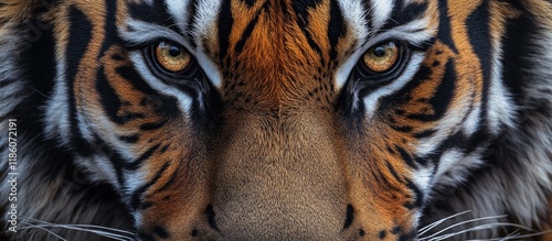 Tiger close up The tiger Panthera tigris is the largest species of cat and ranks as the third largest land carnivore following the polar bear and the brown bear. with copy space image photo