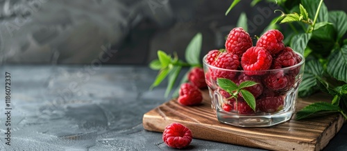 Ripe juicy raspberries in a...