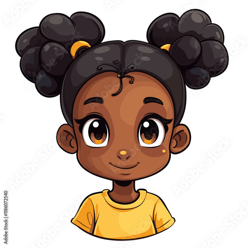 cute little African American girl cartoon vector illustration graphic design.