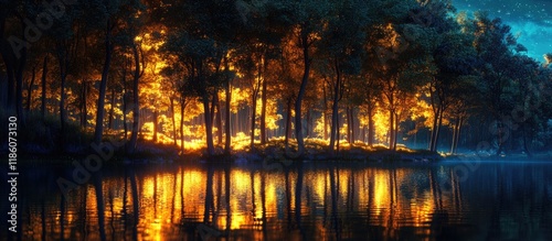 Reflections of lit up trees...