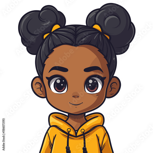 Cute little African American girl in casual clothes. Vector illustration.