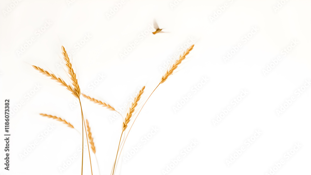 Obraz premium Flying grains wheat on white background. Generative AI