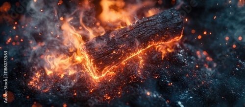 Logs smoldering in a bright...
