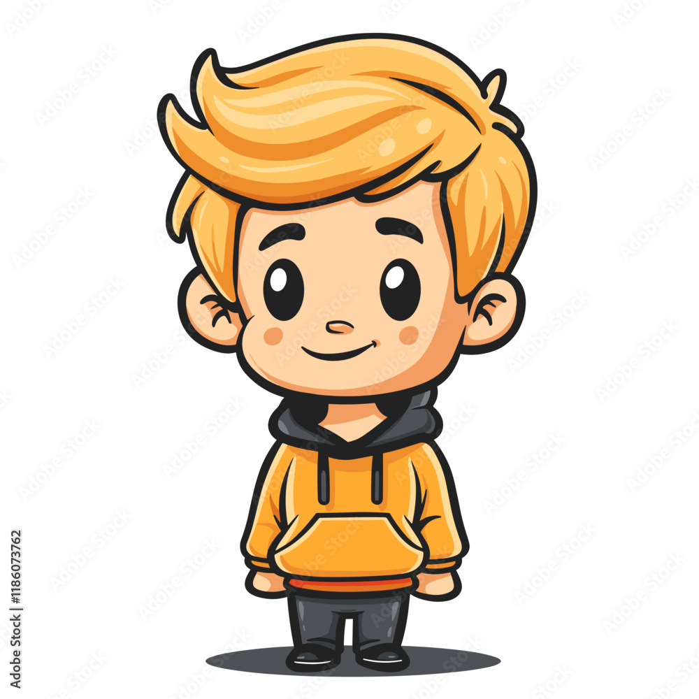 Cute cartoon boy standing and smiling. Vector illustration isolated on white background Cute cartoon boy standing and smiling. Vector illustration isolated on white background