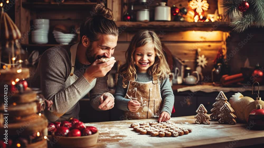 Happy father and daughter cooking together Happy father and daughter cooking together