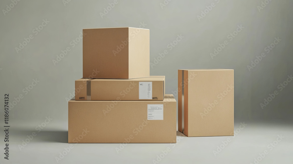 Cardboard boxes for package parcel, delivery and shipping cargo. Vector realistic mockup of open and closed brown carton crate with stickers, fragile label and tape in top and side view Cardboard boxes for package parcel, delivery and shipping cargo. Vector realistic mockup of open and closed brown carton crate with stickers, fragile label and tape in top and side view