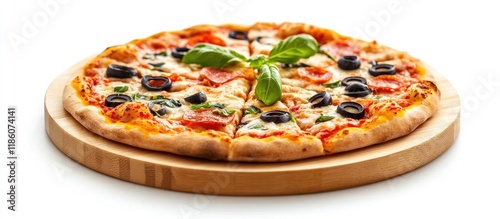 Tasty pizza presented on a ...