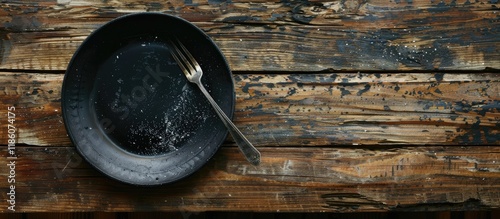 An empty soiled black plate...
