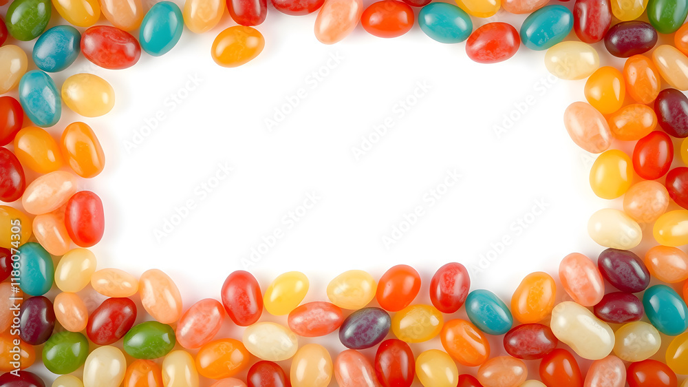 Obraz premium Frame made of jelly beans. Space for text. Generative AI