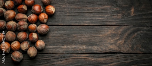 Hazelnuts on a dark wooden ...