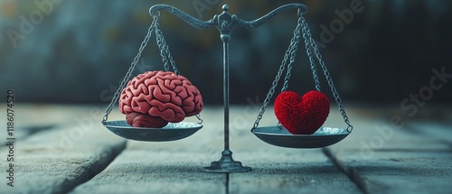 Visual representation of a scale with a brain on one side and a heart on the other, depicting the conflict between reason and feeling