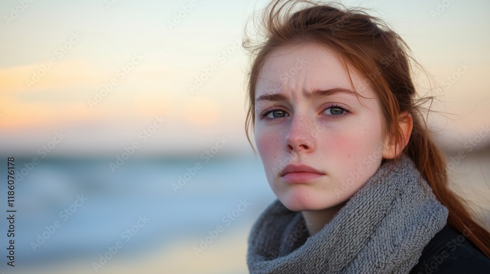 A Close up of a Woman With Red Hair Wearing a Scarf - Generative AI A Close up of a Woman With Red Hair Wearing a Scarf - Generative AI