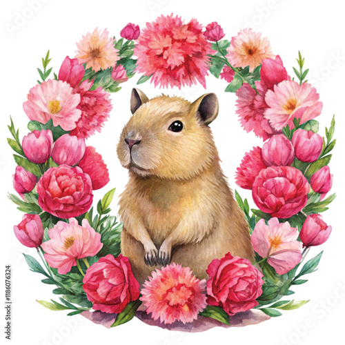 Capybara Valentine Day Clipart Watercolor