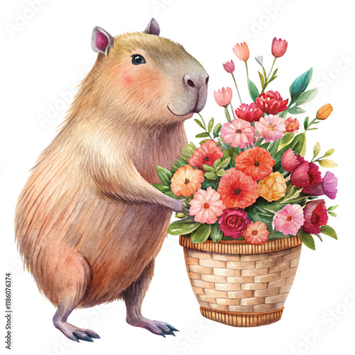 Capybara Valentine Day Clipart Watercolor