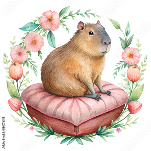 Capybara Valentine Day Clipart Watercolor