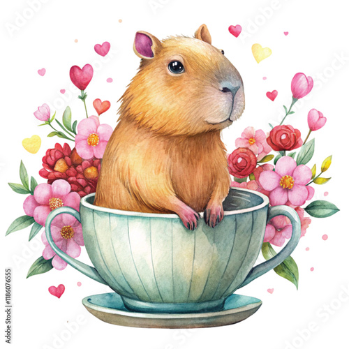 Capybara Valentine Day Clipart Watercolor