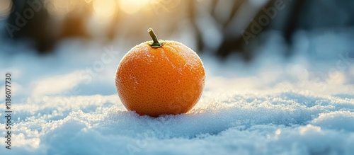 Ripe tangerine on the snow ...