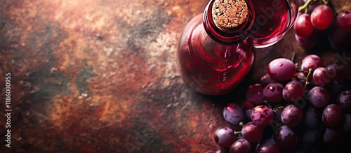 Top view of a red wine bott...