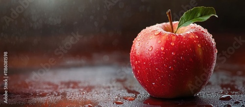 Red apple with sliced water...