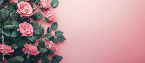 Pink roses and green foliag...
