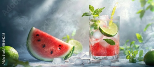 Fresh red watermelon mojito...